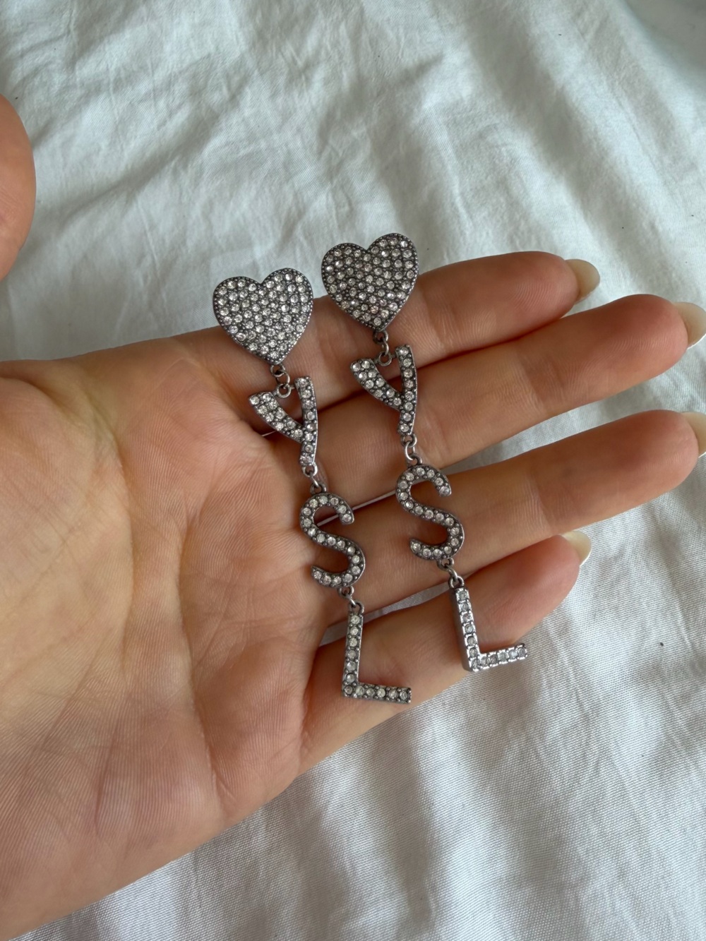 YSL crystal heart drop earrings